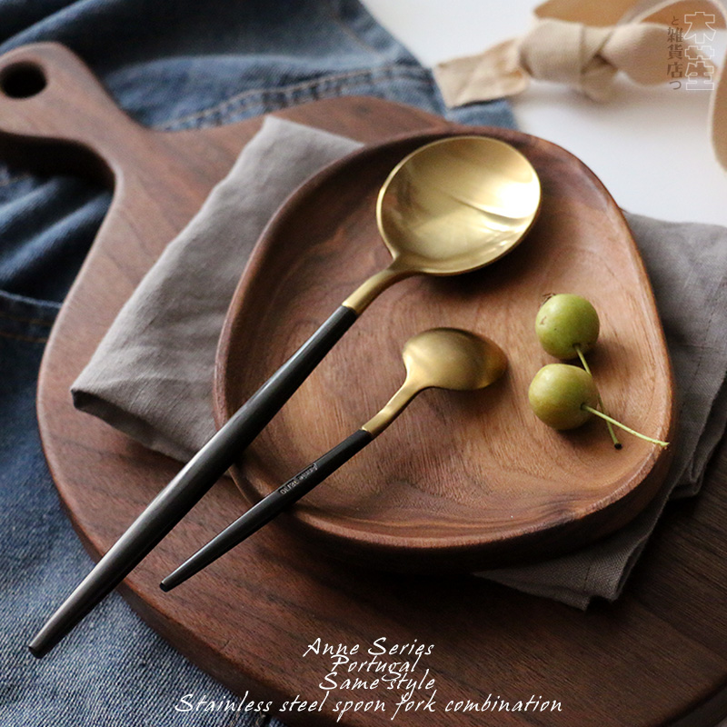 Black gold -- Portugal Tongan Anne golden black handle wire drawing stainless steel knife fork spoon Western cutlery