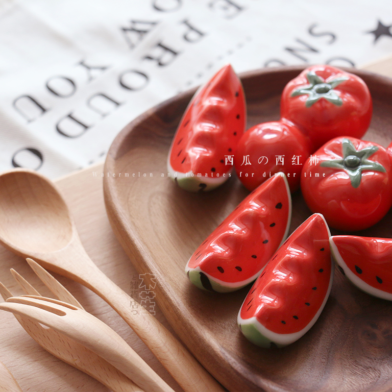 Good looking の ceramic fruit chopsticks rest creative shape chopsticks watermelon tomato spoon fork chopsticks rest food matching