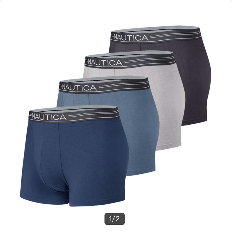 Costco Co-Branded Nautica Men's Underwear 4 Pieces Dark Gray+Dark Blue+Gray Blue+Light Gray