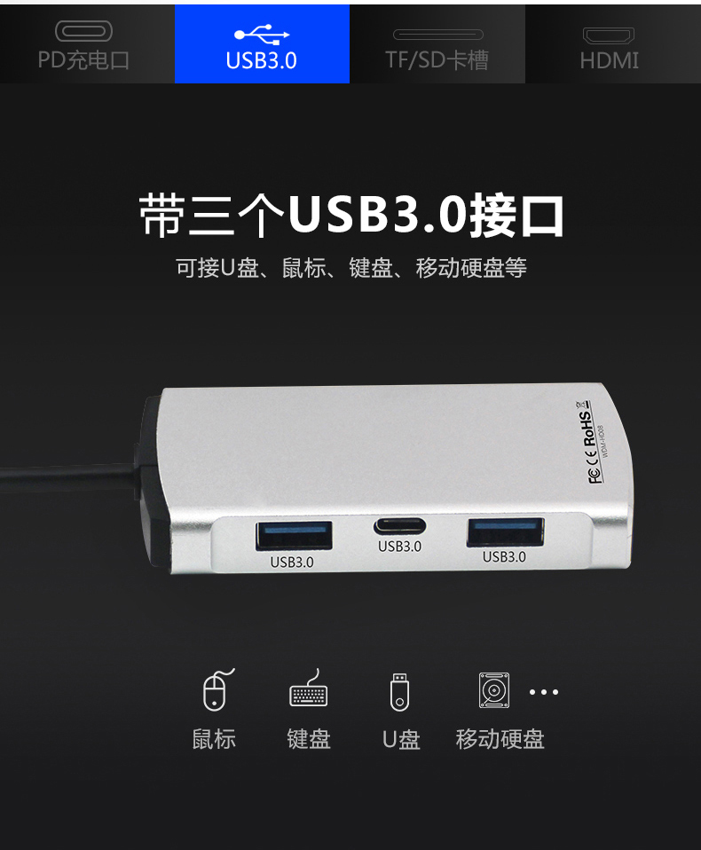 type-c docking station phụ kiện máy tính xách tay của Apple Lenovo MacBookPro chuyển đổi usb-C mở rộng HDMI Huawei mate10 / P20 s8 Samsung bộ chuyển đổi điện thoại - USB Aaccessories quạt sạc điện mini