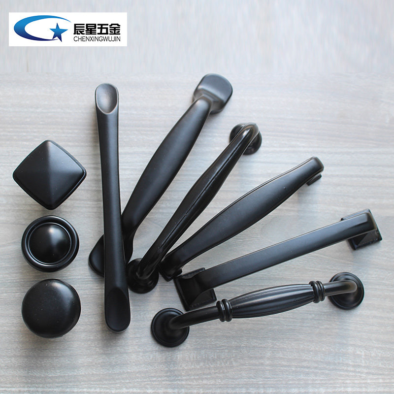 Aluminum Alloy Solid US Black Pull Handle Round Single Hole Modern Simple Wardrobe Overall Cabinet Furniture Cabinet Door Handles