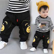 Boys plus velvet pants warm autumn and winter clothes new childrens clothing 1 year old children 2 children thick female baby cartoon pants