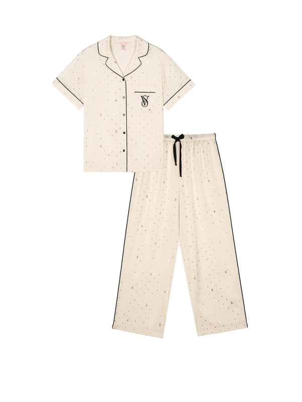 Victoria's Secret Glossy Short-Sleeved Long Pants Pajama Set Victoria's Secret Loungewear Satin Print Authentic