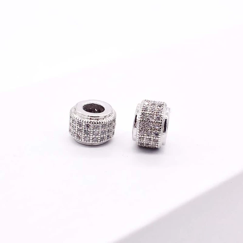 Медные аксессуары, бусины, DIY, 24 карат, микроинкрустация, инкрустировано бриллиантами, со сквозным отверстием