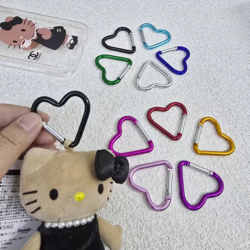 DIY Multi-Color Heart-Shaped Buckle Electroplated Keychain Outdoor Travel Hanging Buckle Clothing Luggage Buckle Heart-Shaped Material Accessories