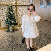 Girls  autumn dresses New foreign style small fragrance in the big childrens fake two-piece set of long-sleeved princess skirt spring and autumn tide