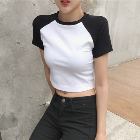 Cotton 65352020 new open navel short top summer Korean student short sleeve women's T-shirt