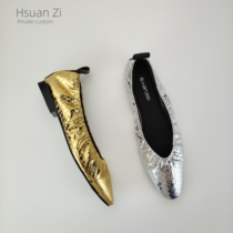 European Station 2024 Spring New Snakeskin Lightweight Temperament Shoes Gold Silver Shallow Mouth Flat French Style Shoes for Women