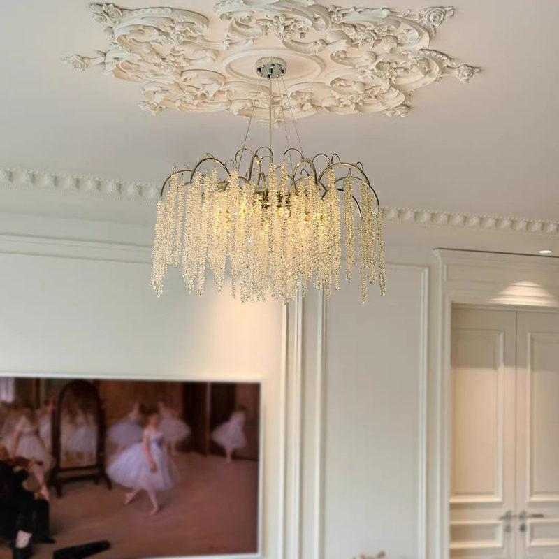 French-Style Medieval Crystal Chandelier for the Living Room, New High-End Imported Light Luxury Villa Waterfall Crystal Chandelier, Dining Room Lamp