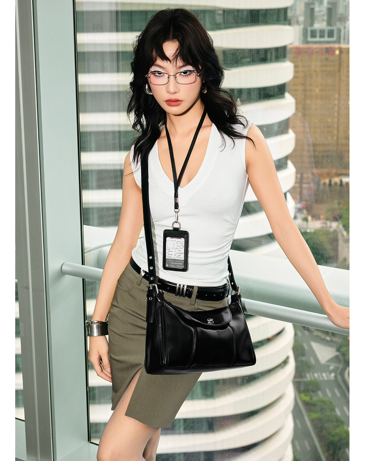 SmoSmos Black Split Leather Flap-Top Underarm Bag