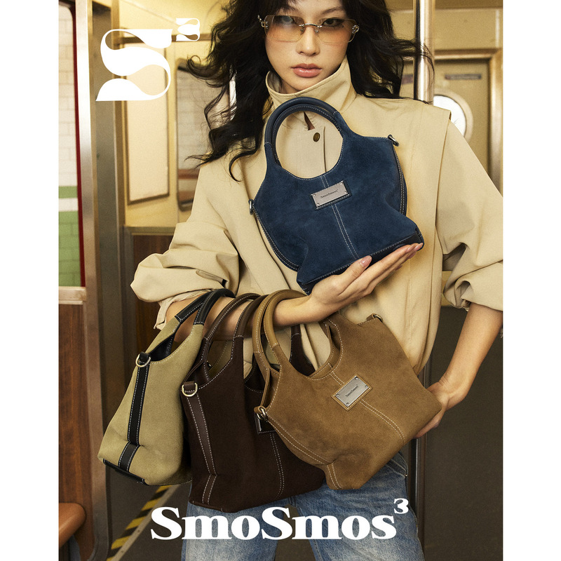 Smosmos【Relaxed Basket Bag】Original Retro Color-Blocked Suede Handbag Crossbody Phone Bag Basket Bag