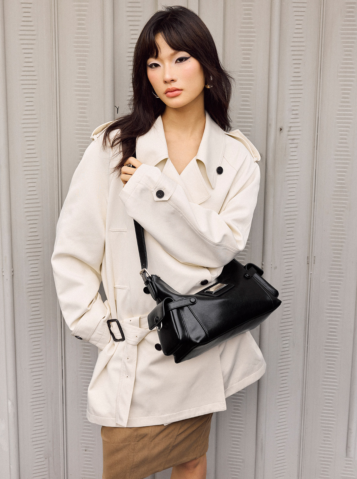 SmoSmos Black Leather Zip-Top Hobo Shoulder Bag