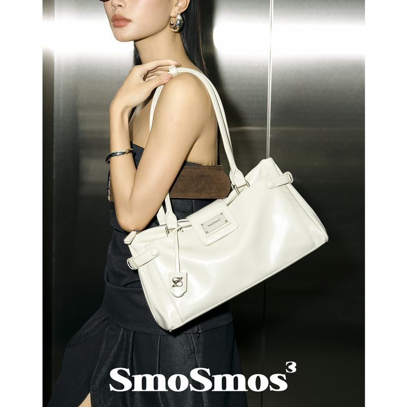 Smosmos【Millennium Boxing10.0】Original Long-Handle Underarm Bag Summer Commuter Bag White Baguette Bag