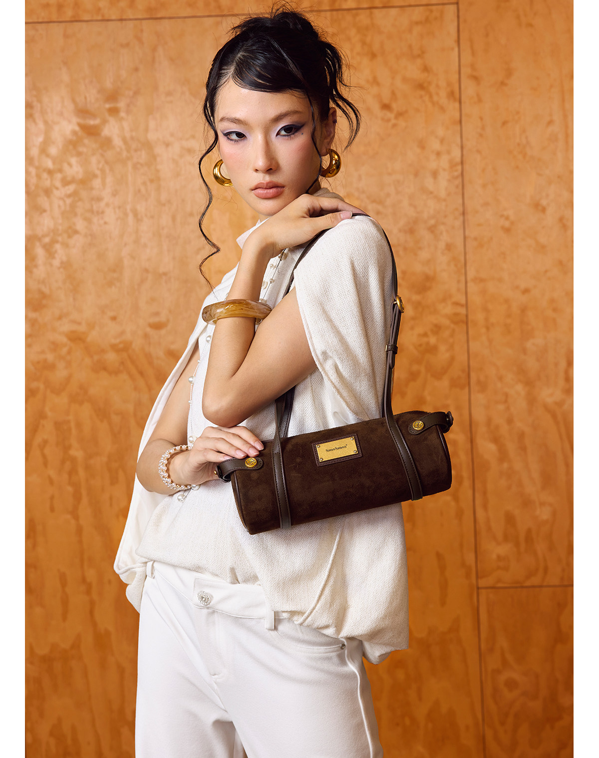 SmoSmos Caramel Suede Cylinder Shoulder Bag