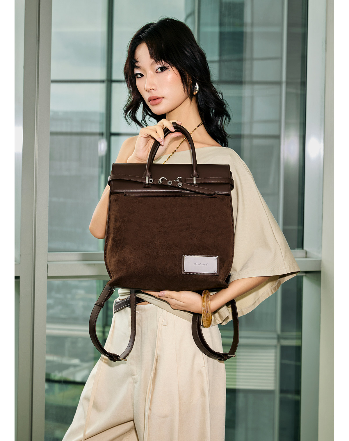 SmoSmos Suede Leather Flap-Top Backpack