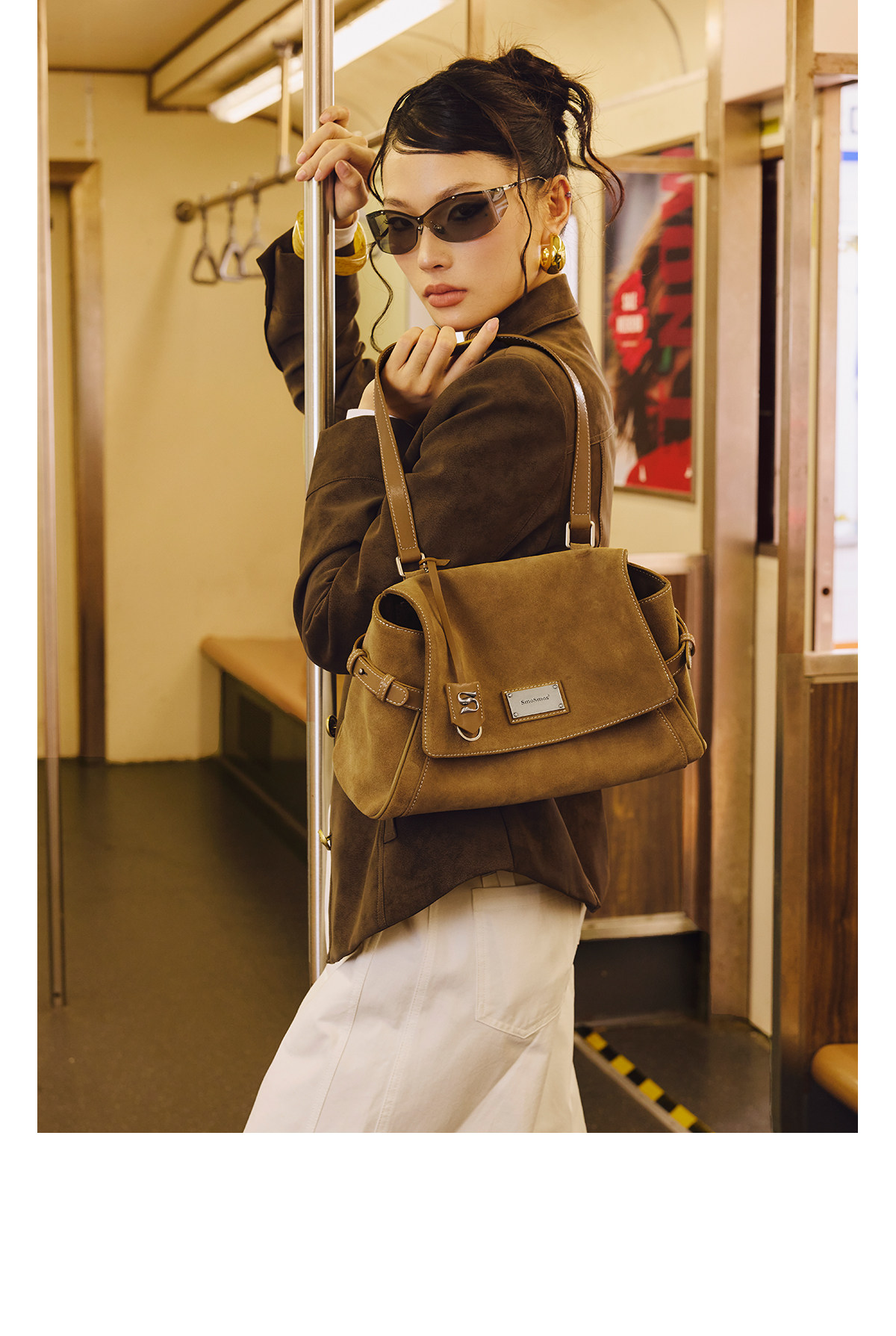 SmoSmos Mocha Suede Flap-Top Shoulder Bag