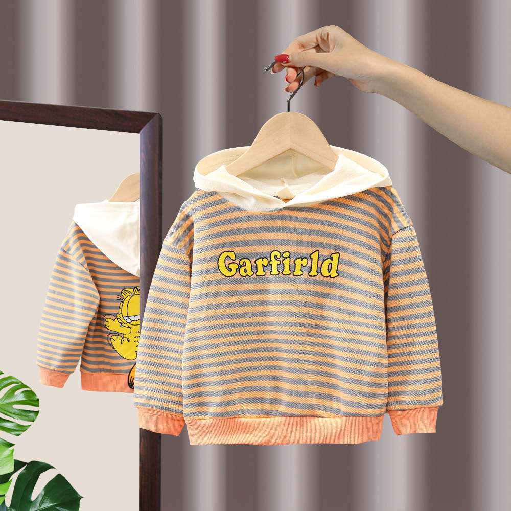 2022 new children's hooded striped sweater boys and children casual bottoming shirt spring and autumn baby cartoon T-shirt 5 years old