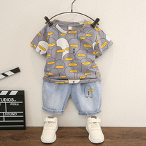 Baby Summer clothing short sleeve suit Mens Korean version Summer Two sets of ocean gas boys thin jeans Chaude children