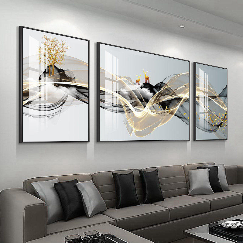 Modern Minimalist Living Room Decorative Painting, Light Luxury Abstract Art Triptych, Framed Wall Art with Aluminum Alloy Frame Included