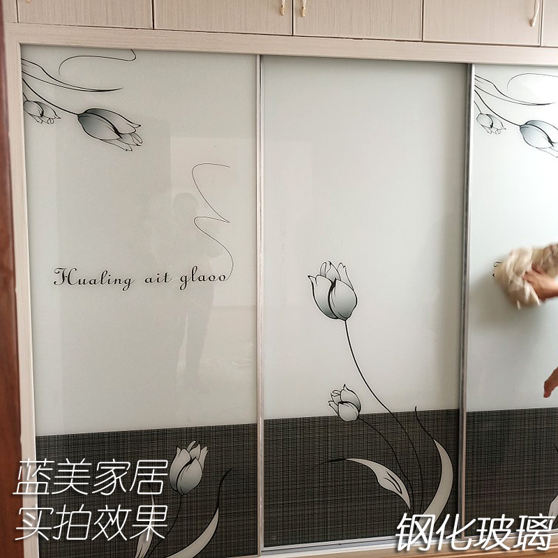 Wardrobe sliding door cabinet door custom sliding door tempered glass closet sliding high-gloss multi-layer solid wood panels modern simplicity