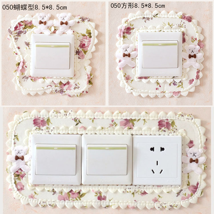 2 cute style pastoral wind light switch sticker switch set Fabric Lace double switch set Flapper set
