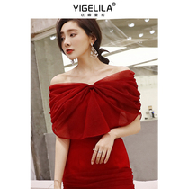 Yigelira toast dress for the bride Simple atmospheric red sexy one-shoulder dress small man can usually wear