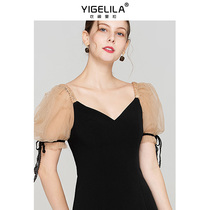 Yigelira black small dress female 2021 new temperament socialite short thin small banquet dress