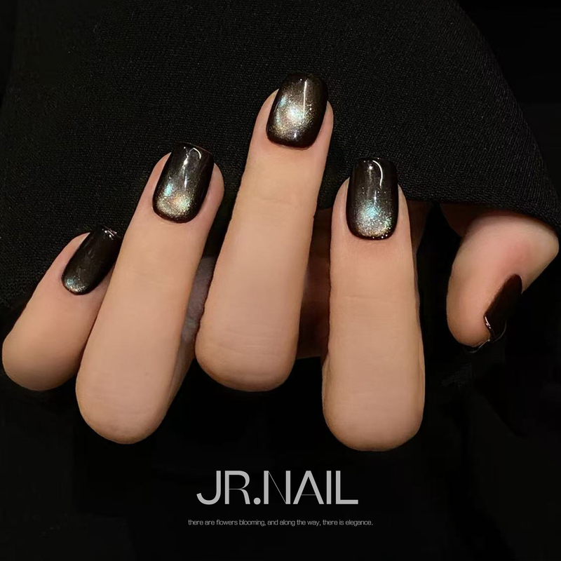 [Obsidian] Handmade Wearable Nails Short Soft Nails Aurora Black Brown Cat Eye 2025 New Style Daily Use