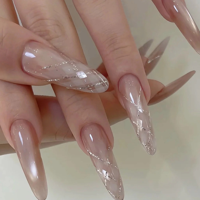 【Floating Light】Handmade Wearable Nails Nude Glass Beads Cat's Eye Diamond Pattern Sequins Hand-Painted Gentle and High-End for Daily Use