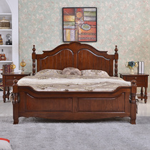American solid wood bed red oak all logs retro double bed master bedroom bedroom furniture light luxury American wedding bed manufacturer