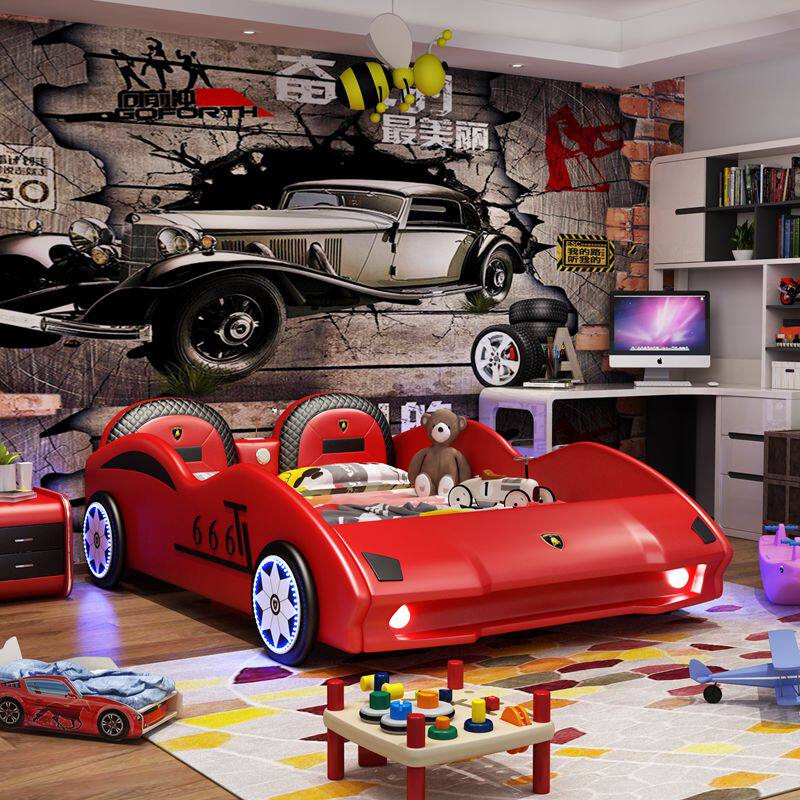 Creative Children's Bed Boy With Guardrails Bedroom Little Girl 1 2 m Single Bed Cartoon Car Genuine Leather Bed Furniture