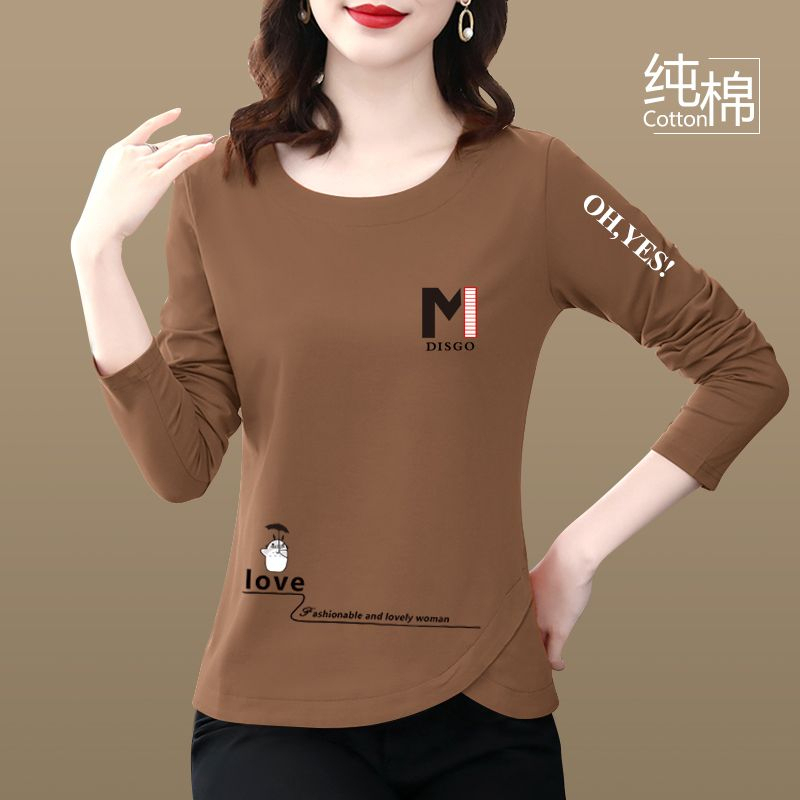 2024 New Pure Cotton Long-Sleeved T-Shirt for Women, Spring and Autumn, Loose Fit, Slimming, Versatile, Petite, Printed Top 2024 New Pure Cotton Long-Sleeved T-Shirt for Women, Spring and Autumn, Loose Fit, Slimming, Versatile, Petite, Printed Top
