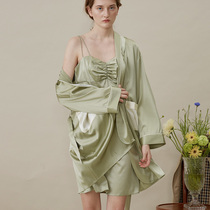 notjustpajama silk robe sling nightdress two-piece women winter mulberry silk short morning robe set