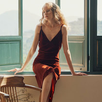 notjustpajama Christmas Day Gift Silk Velvet Nightdress Women Winter Sling Dress Pajamas Warm