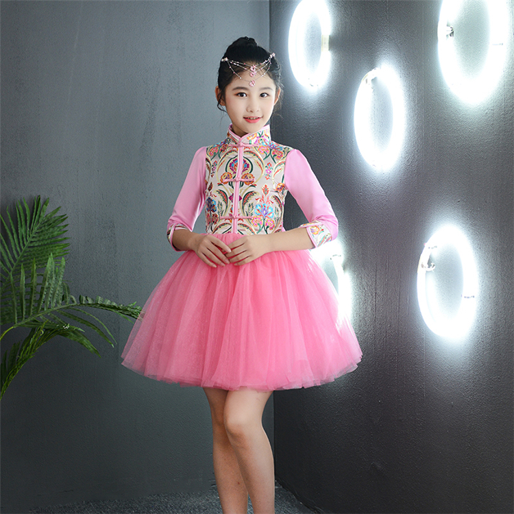 Trang phục thiếu nhi, váy công chúa, khiêu vũ, váy xòe, học sinh tiểu học và trung học, đọc sách tập thể, trang phục hợp xướng thiếu nhi yếm váy múa trẻ em
