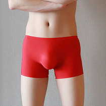 Mens boxer briefs sexy ice silk ultra-thin transparent breathable antibacterial red seamless square shorts one or two packs