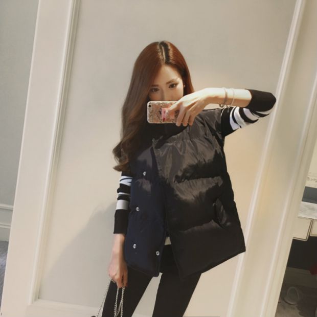 Mùa thu đông 2018 phiên bản Hàn Quốc mới của áo vest nữ cotton buông lửng dày cỡ lớn ngắn đoạn cổ áo đứng hoang dã gile vest nữ