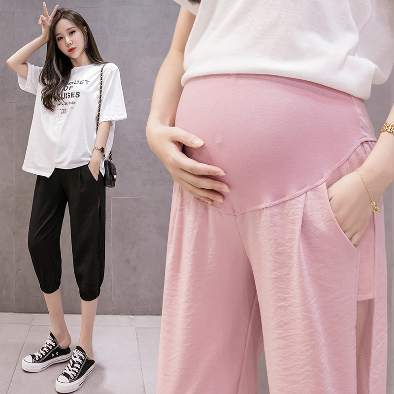 Large size pregnant woman seven - minute pants in summer thin pants loose 200 pounds outside wearing snow spinning pants five pants