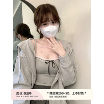CallmeEar (Korean Department minimalist) grey lace lace lace zipper acrosse jacket woman loose minimalist jacket