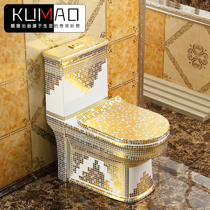 Home Pumped Golden Toilet ceramic Supercyclone Toilet Bowl small household type Deodorant Sitting Toilet Makeup room Colorful Seat Poo