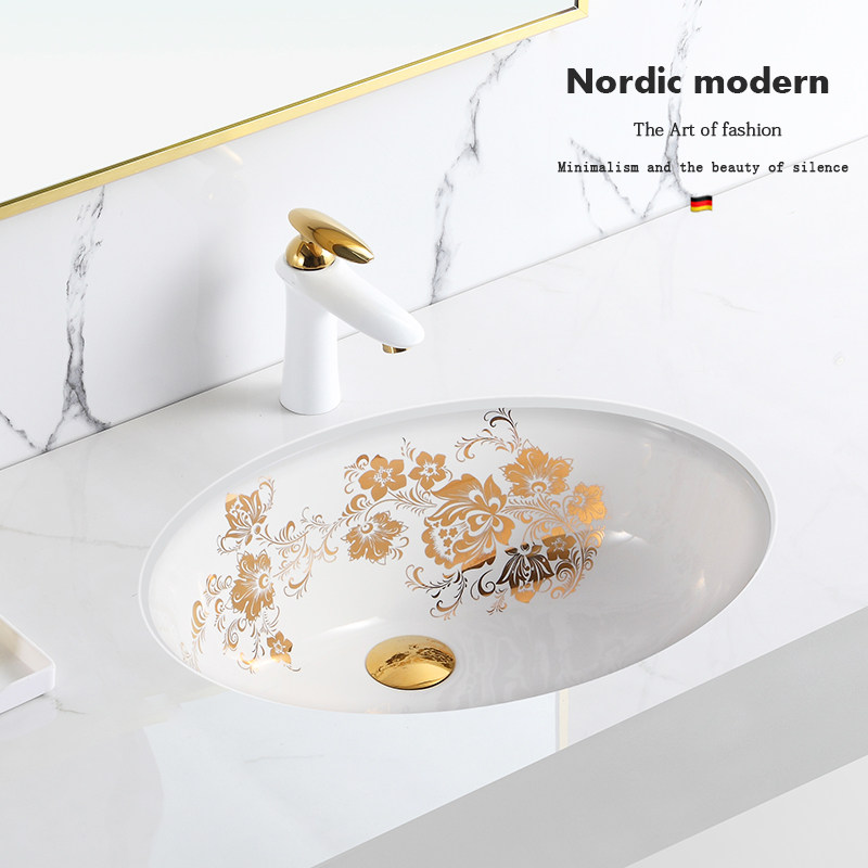 In-stage tub washbasin Embedded ceramic Home washbasin New Chinese table basin Makeup Room Small oval face basin