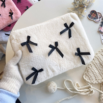 Solid color plush bow computer bag ipad 11-inch tablet liner bag 14-inch 15-inch laptop storage bag