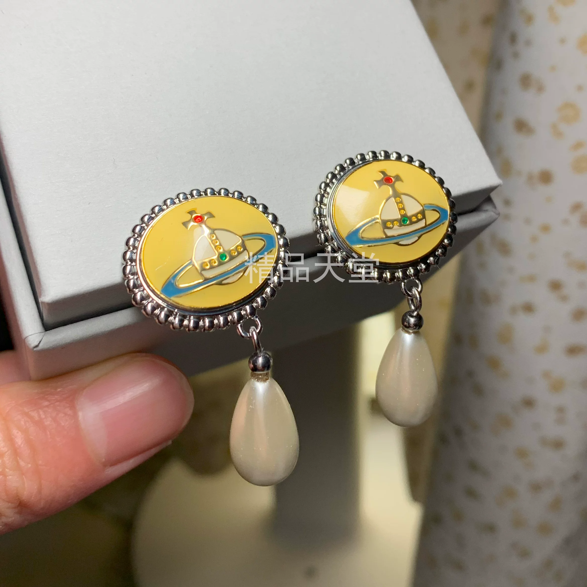 Enamel, ring, retro classic earrings pearl, punk style