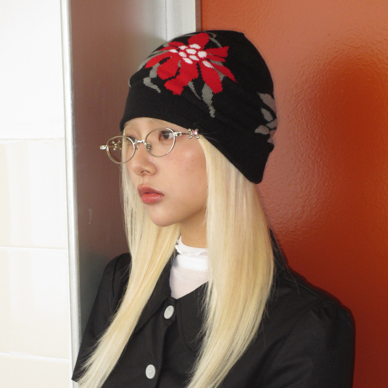 Sumyee LAOSHU Reversible Jacquard Knit Beanie with Atmospheric Woolen Hat Pullover Beanie ins