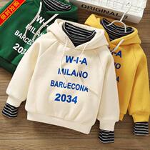 Autumn outfit high collar fleece girl child child White sweater plus Velvet girl hooded handsome big boy plus Velvet