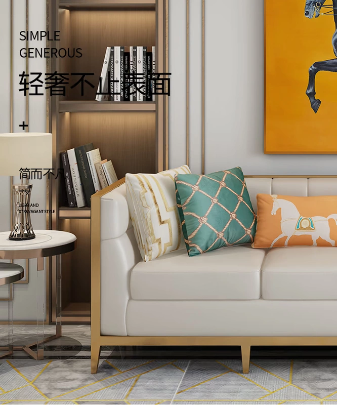 Hậu kỳ hiện đại sang trọng bọc da nghệ thuật kết hợp sofa phòng khách căn hộ nhỏ đầy đủ ba người theo phong cách Hồng Kông đơn giản nội thất phòng mẫu - Ghế sô pha