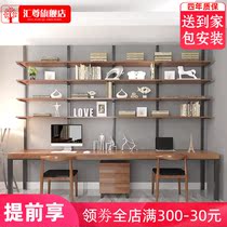 Nordic solid wood computer desktop table log large board against the wall multi-layer desk rack storage cabinet multi-function integration