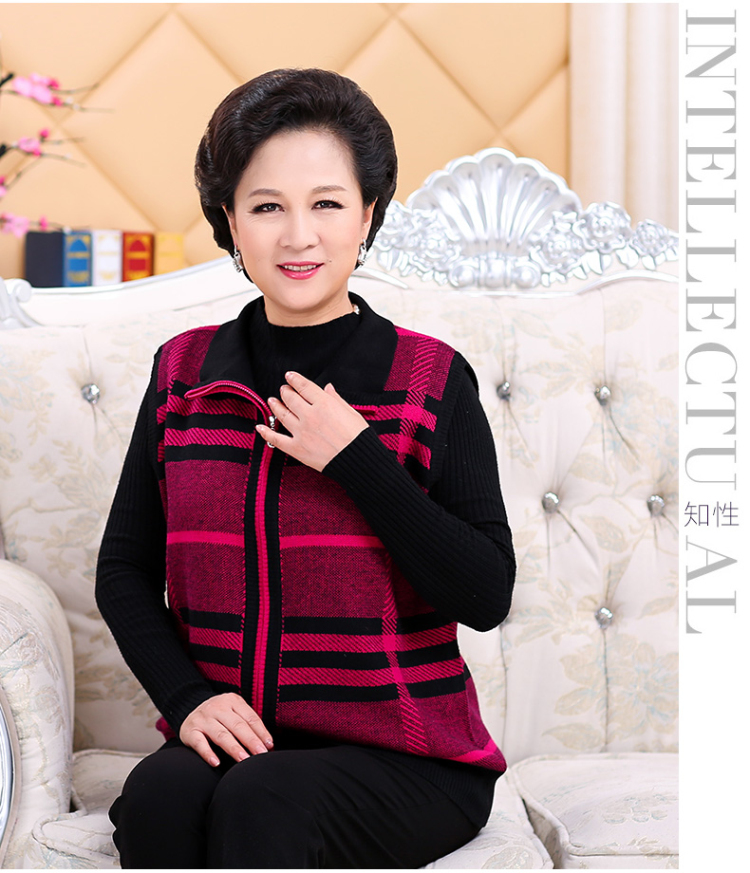 Mùa thu và mùa đông nam trung niên và phụ nữ áo len đan kích thước lớn vest mở đường vuông đôi vai áo len dệt kim