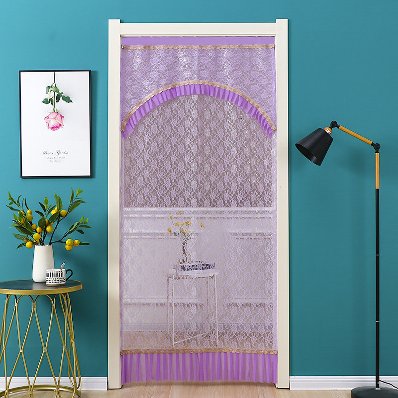 New Purple Monolayer Curtain Lace Bedroom Red Door Curtain Cloth Art Long Curtain Single Four Seasons Double Switch section Partition Breathable