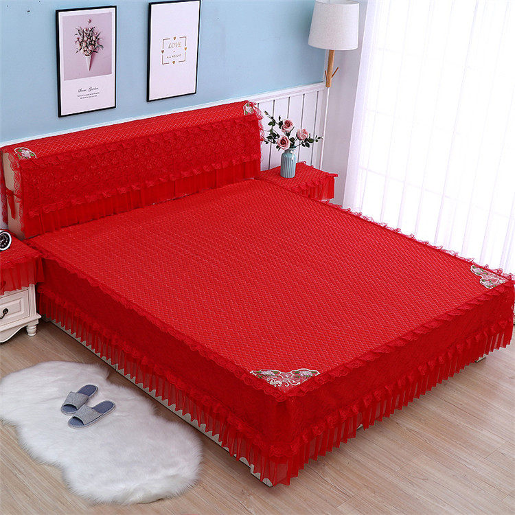 New Korean version Red Red Lace Bed Hood Single Bed Skirt Bedside Hood Bedside Hood Cabinet Single Double Bed Mat Dreams protective sleeves